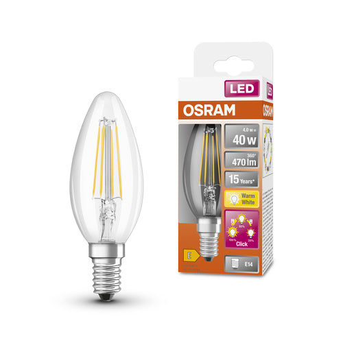 OSRAM Classic B LED Lampe three step dimmbar Kerzenform (ex 40W) 4W / 2700K Warmweiß E14-Leuchtmittel-LEDVANCE Shop