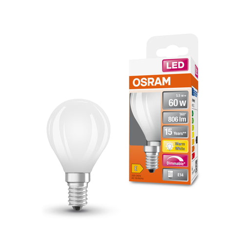 OSRAM Dimmbare Filament LED Lampe mit E14 Sockel, Warmweiss (2700K), Tropfenform, 6.5W, Ersatz für 60W-Glühbirne, matt, LED Retrofit CLASSIC P DIM-Leuchtmittel-LEDVANCE Shop