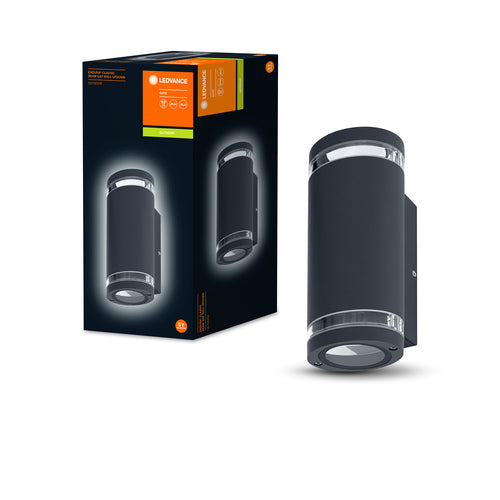 LEDVANCE LED Wandleuchte für 2x GU10 Leuchtmittel, Design Leuchte für Aussen, für 2-seitige indirekte Beleuchtung mit dursichtigen Ringen, aus Aluminium in dunkelgrau, ENDURA BEAM GAP Wall UpDown GU10-Außenwandleuchten-LEDVANCE Shop