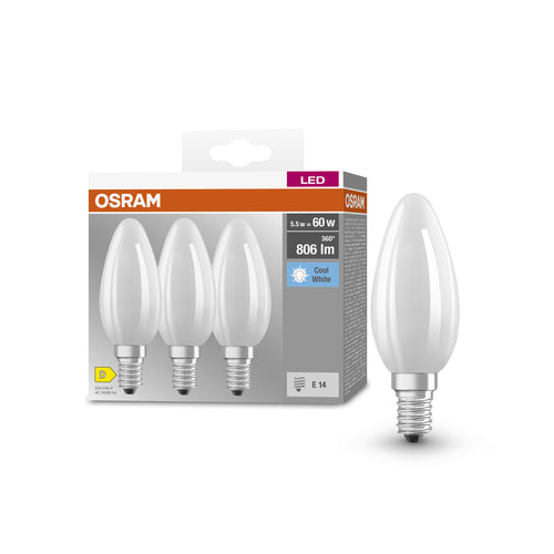 OSRAM LED BASE RETRO Matt CLASSIC B LED-Lampen, klassische Minikerzenform 6W E14 840, 3er Pack , Kaltweiß-Leuchtmittel-LEDVANCE Shop