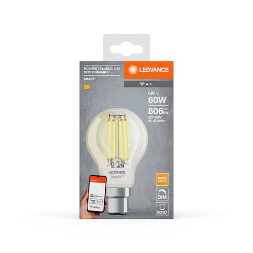 LEDVANCE Wifi SMART+ LED Lampe filament-style ,6 W, dimmbar, Warmweiß, B22