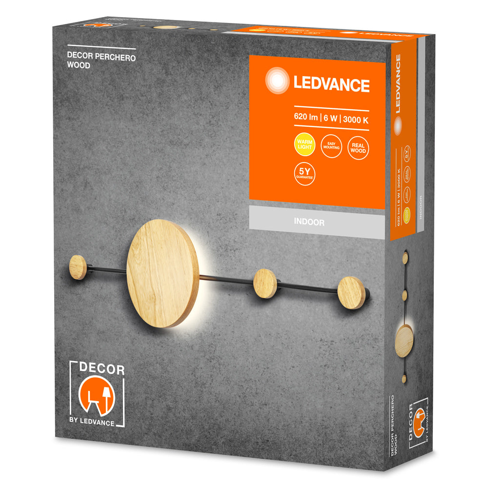 LEDVANCE DECOR Perchero Garderobenhaken, 800mm, schwarz/holz-Wandleuchten-LEDVANCE Shop