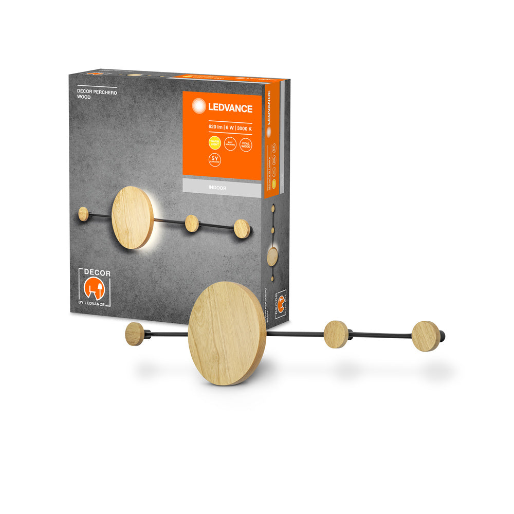 LEDVANCE DECOR Perchero Garderobenhaken, 800mm, schwarz/holz-Wandleuchten-LEDVANCE Shop