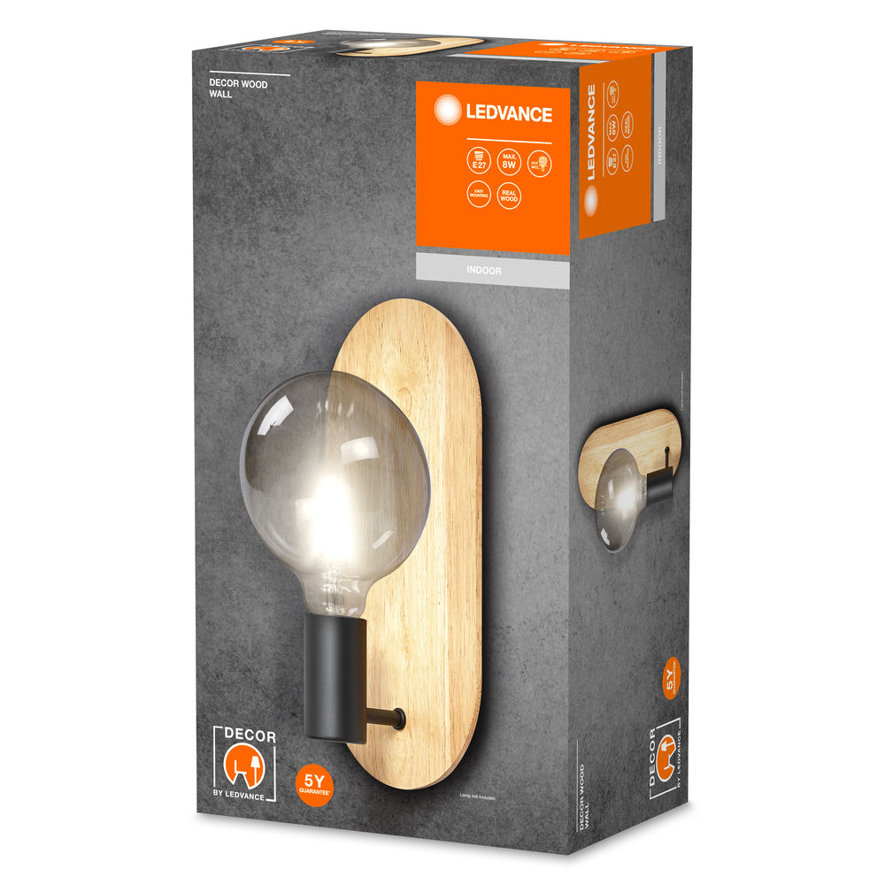 LEDVANCE DECOR Wood Wall Wandleuchte, schwarz/holz, E27-Wandleuchten-LEDVANCE Shop