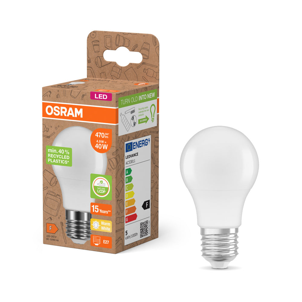 OSRAM LED Star Classic A 40 Lampe Recycled Plastic 4.9W Warmweiß Frosted E27-Leuchtmittel-LEDVANCE Shop