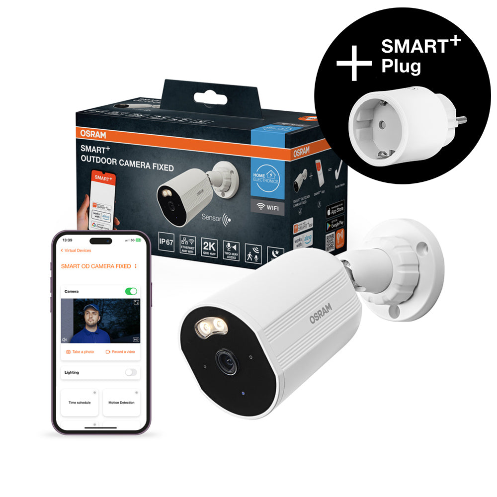 AKTION - OSRAM Wifi SMART+ Smarte Outdoor Überwachungskamera Weiß inkl. Gratis Smart Plug