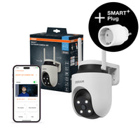 AANBIEDING - OSRAM Wifi SMART+ Slimme buitenbewakingscamera, draaibaar, wit, incl. gratis Smart Plug