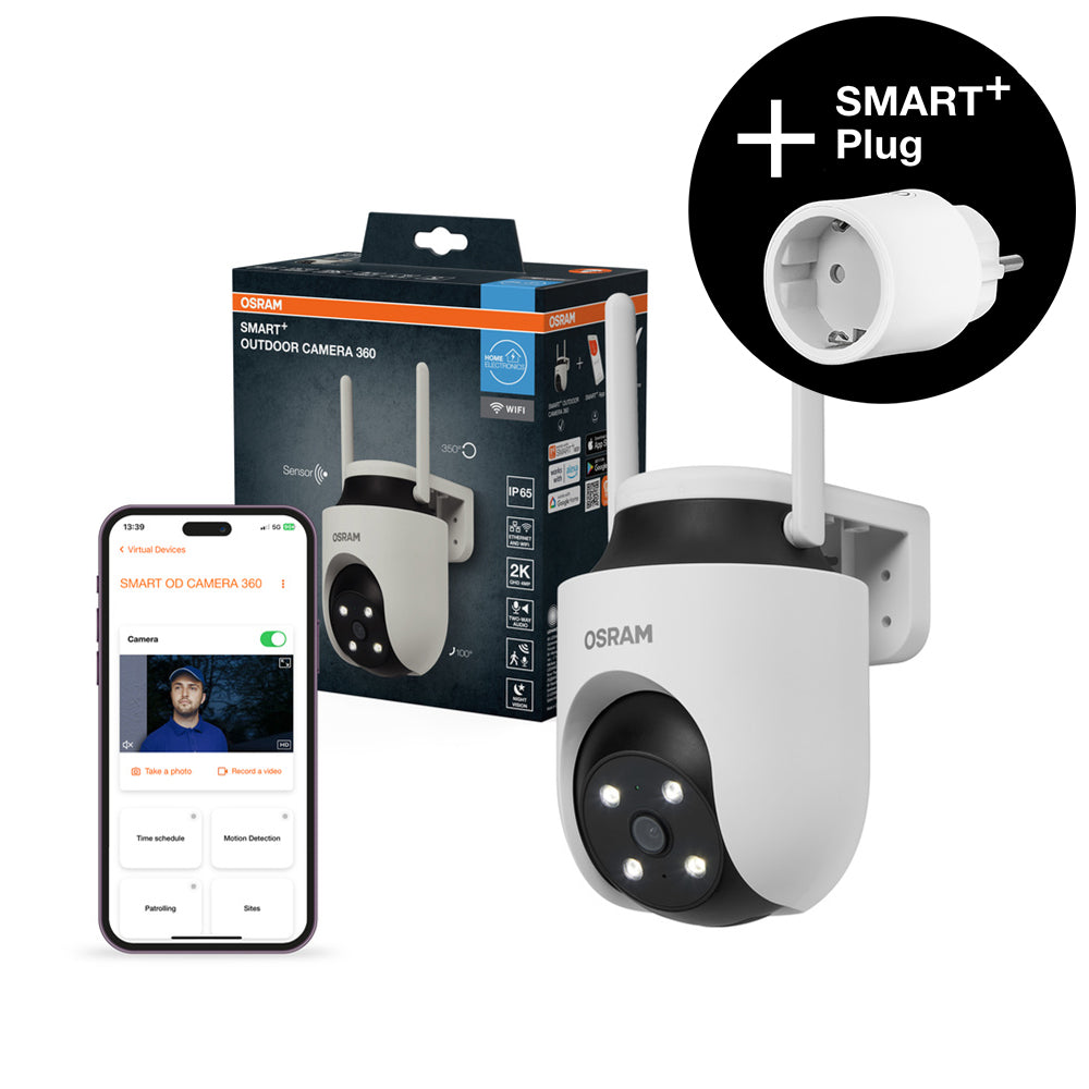 AANBIEDING - OSRAM Wifi SMART+ Slimme buitenbewakingscamera, draaibaar, wit, incl. gratis Smart Plug