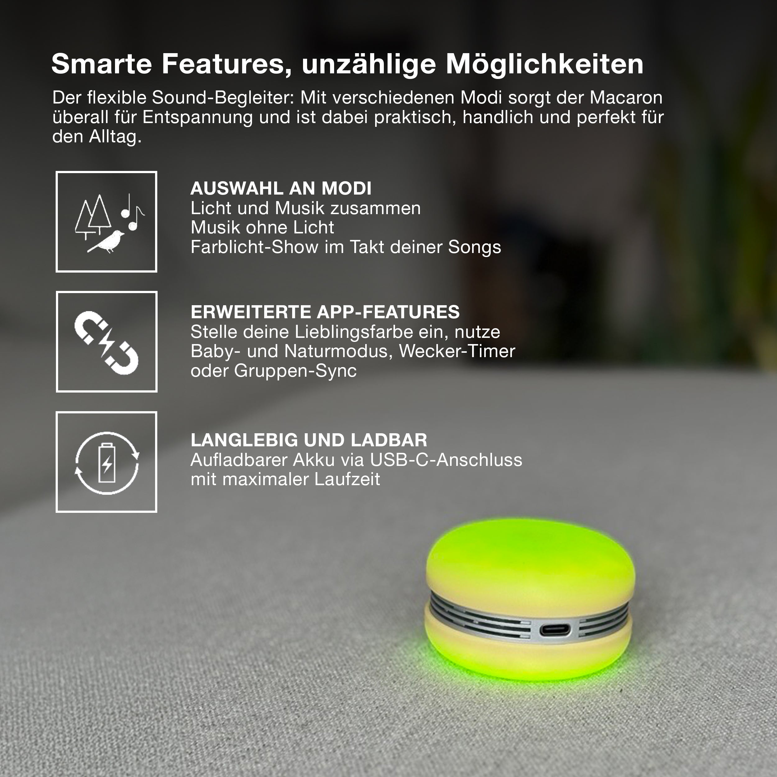 OSRAM Bluetooth SMART+ Macaron-luidspreker met bewegingsbediening, RGB-ledverlichting, groen
