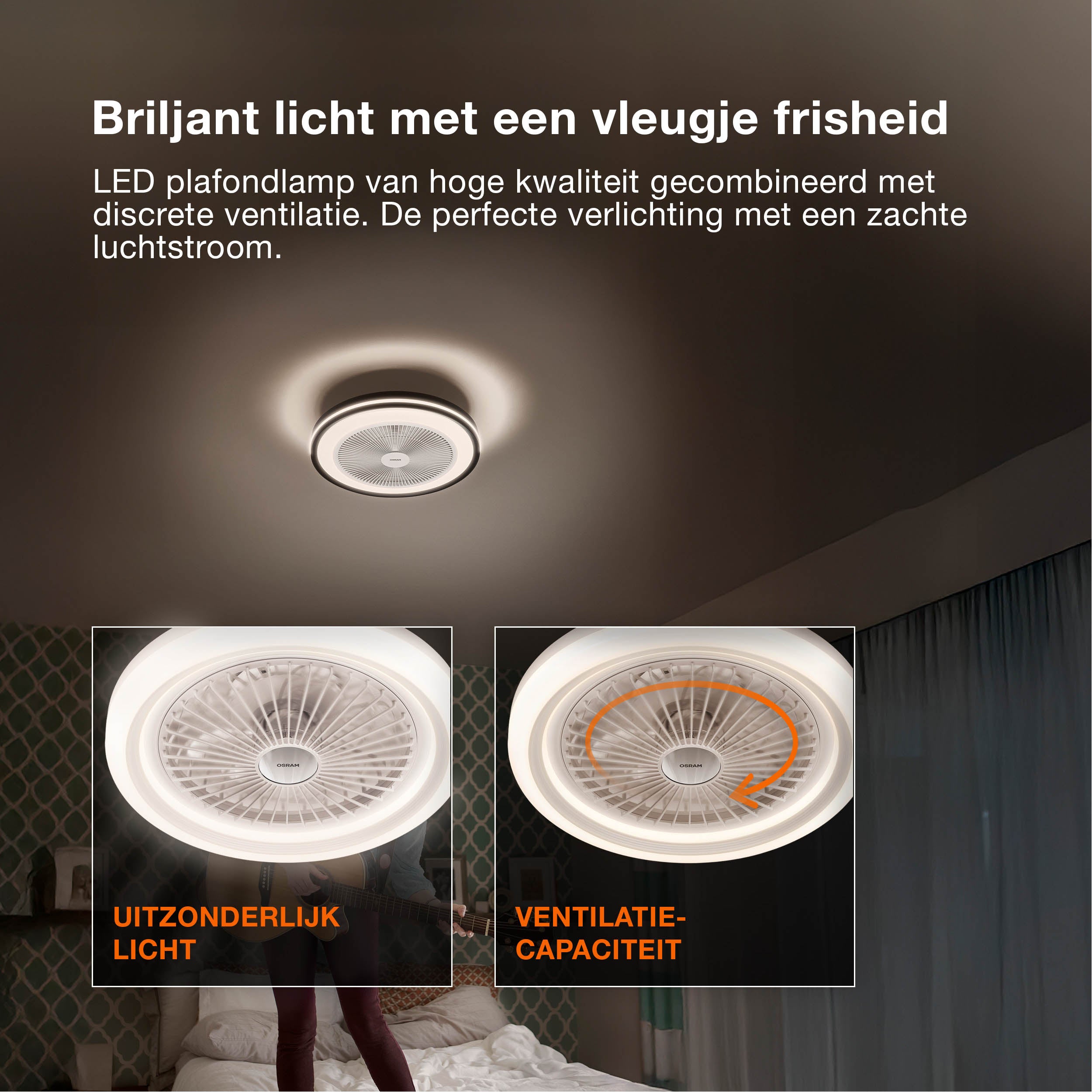 OSRAM LED-plafondventilator Caju, zwart-hout, 48 W, 1320 mm, 1120 lm, CCT