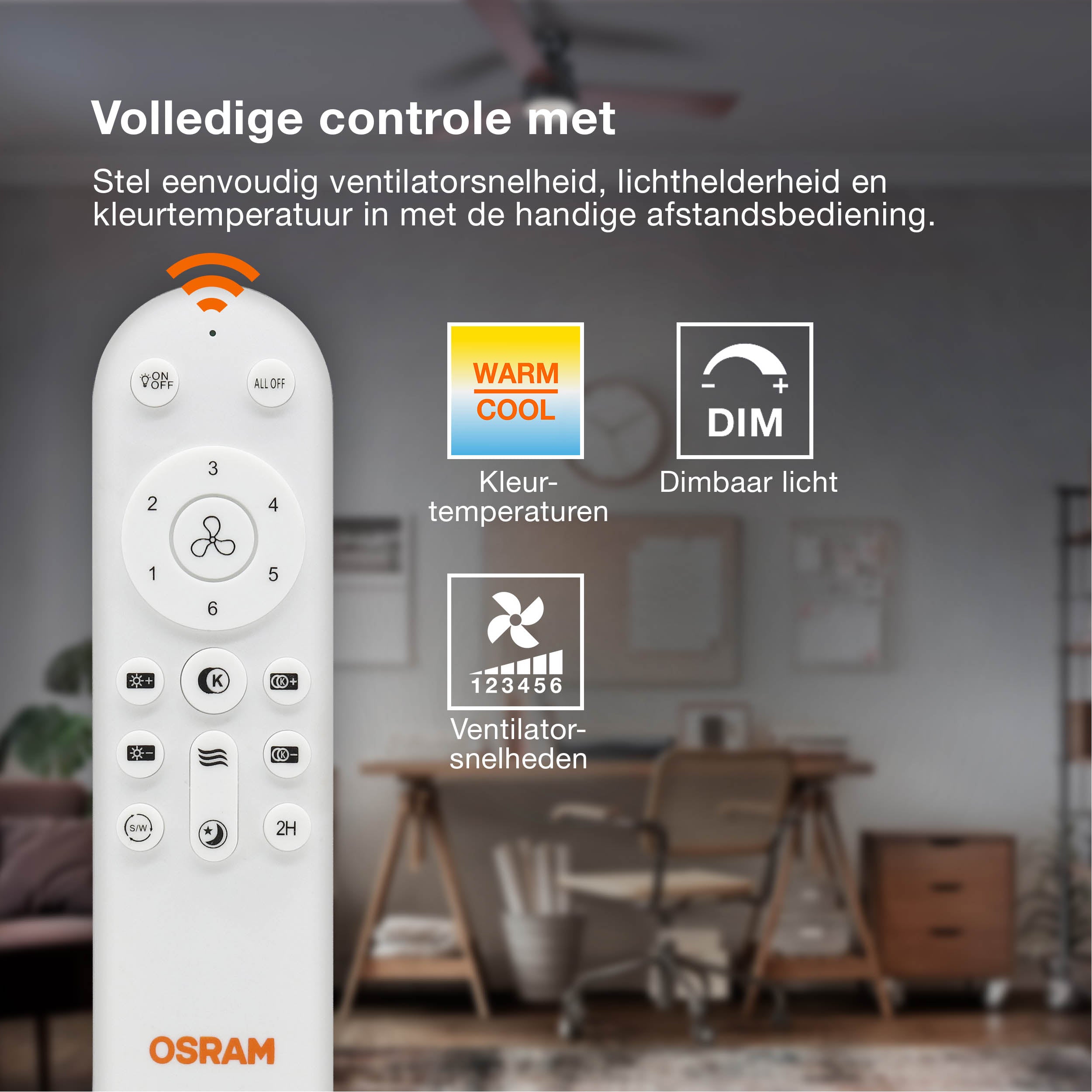 OSRAM LED Deckenventilator Coromuel, Weiß, 60W, 1065mm, 3000/4000/6500, CCT