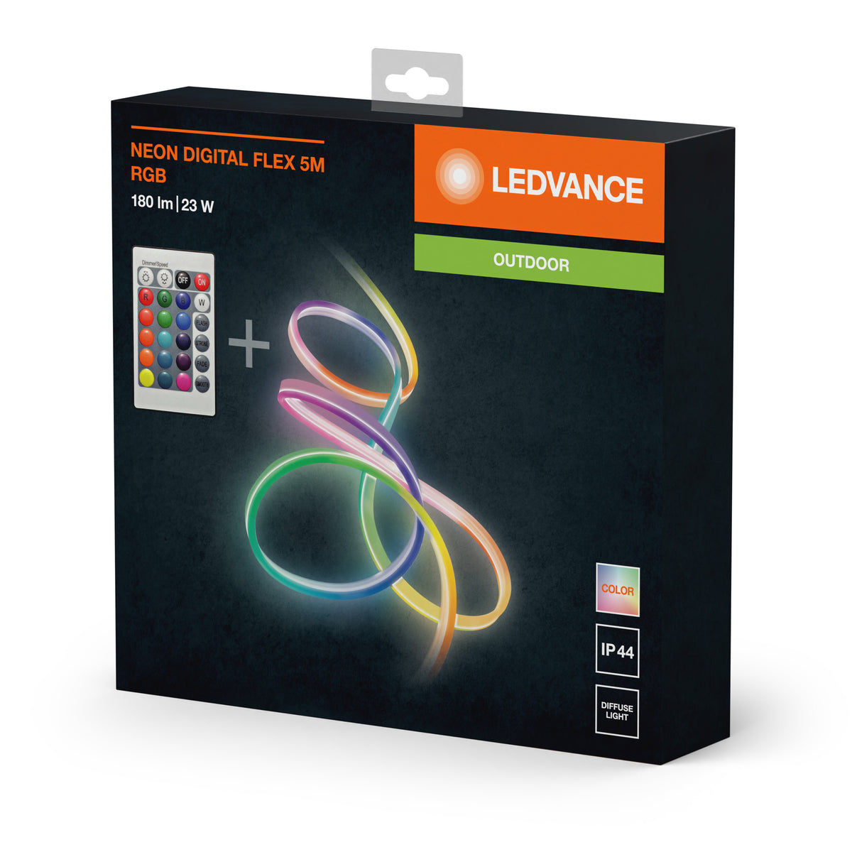 LEDVANCE Neon Digital Flex veelkleurige LED-strips voor buiten, 5 m, met RGB + RC, van siliconen, IP44-bescherming, indirecte en directe verlichting voor tuin en balkon