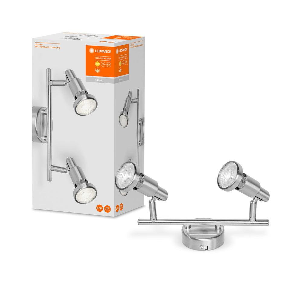 LEDVANCE LED SPOT BRUSHED SILVER GU10 2 x 2.6W , 460 lm, 2700 K, Warmweiß-LEDVANCE Shop