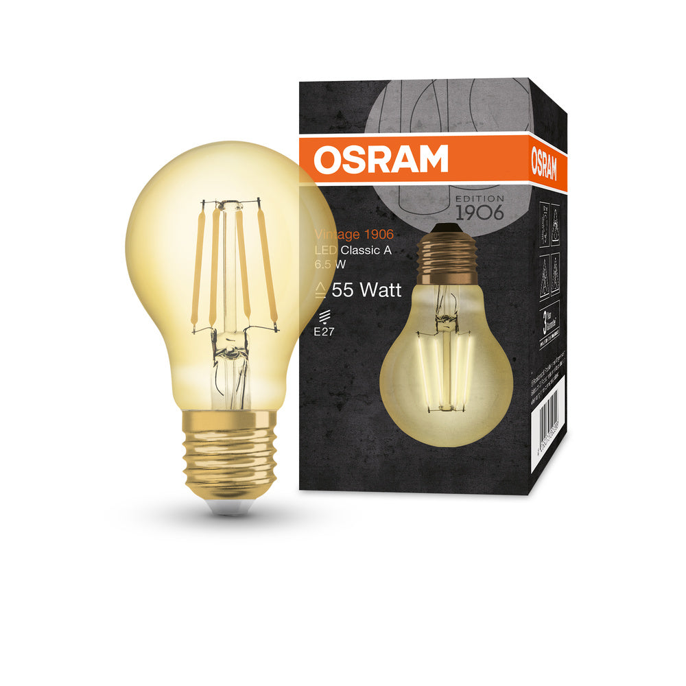OSRAM VINTAGE 1906® LED Lampe LED CLASSIC A 6.5W 824 Gold E27, 650 lm, 2400 K, Warm Comfort Light-LEDVANCE Shop