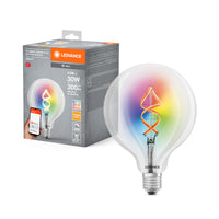 LEDVANCE SMART+ WiFi Filament Globe RGBW, LED-lamp, loodvrij glas, helder, 4,5 W, (ex 30 W), 300 lm, warmwit, 2700 K, wifi, compatibel met smart speakers, dimbaar
