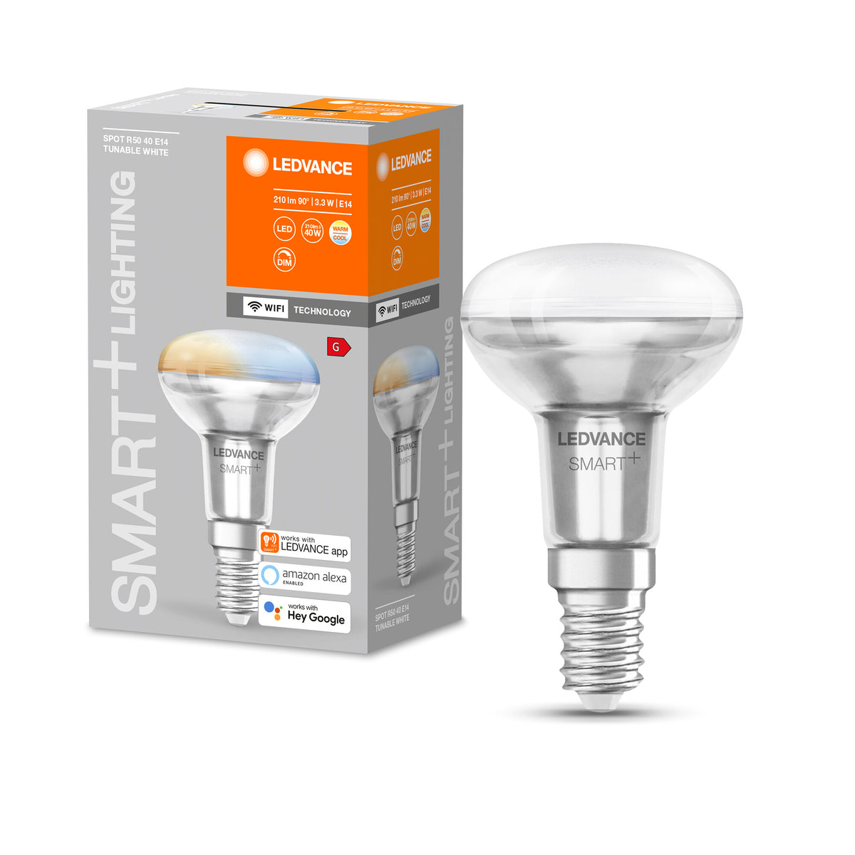LEDVANCE SMART+ SPOT CONCENTRA Tunable White, LED-lamp, loodvrij glas, 3,3 W, (ex 40 W), 210 lm, lichtkleur instelbaar, wifi, compatibel met smart speakers, dimbaar