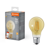 LEDVANCE SMART+ WiFi Filament Classic dimbaar in A-vorm, LED-lamp, loodvrij glas, goud, 6 W, (ex 53 W), 680 lm, warmwit, wifi, compatibel met smartspeakers, dimbaar