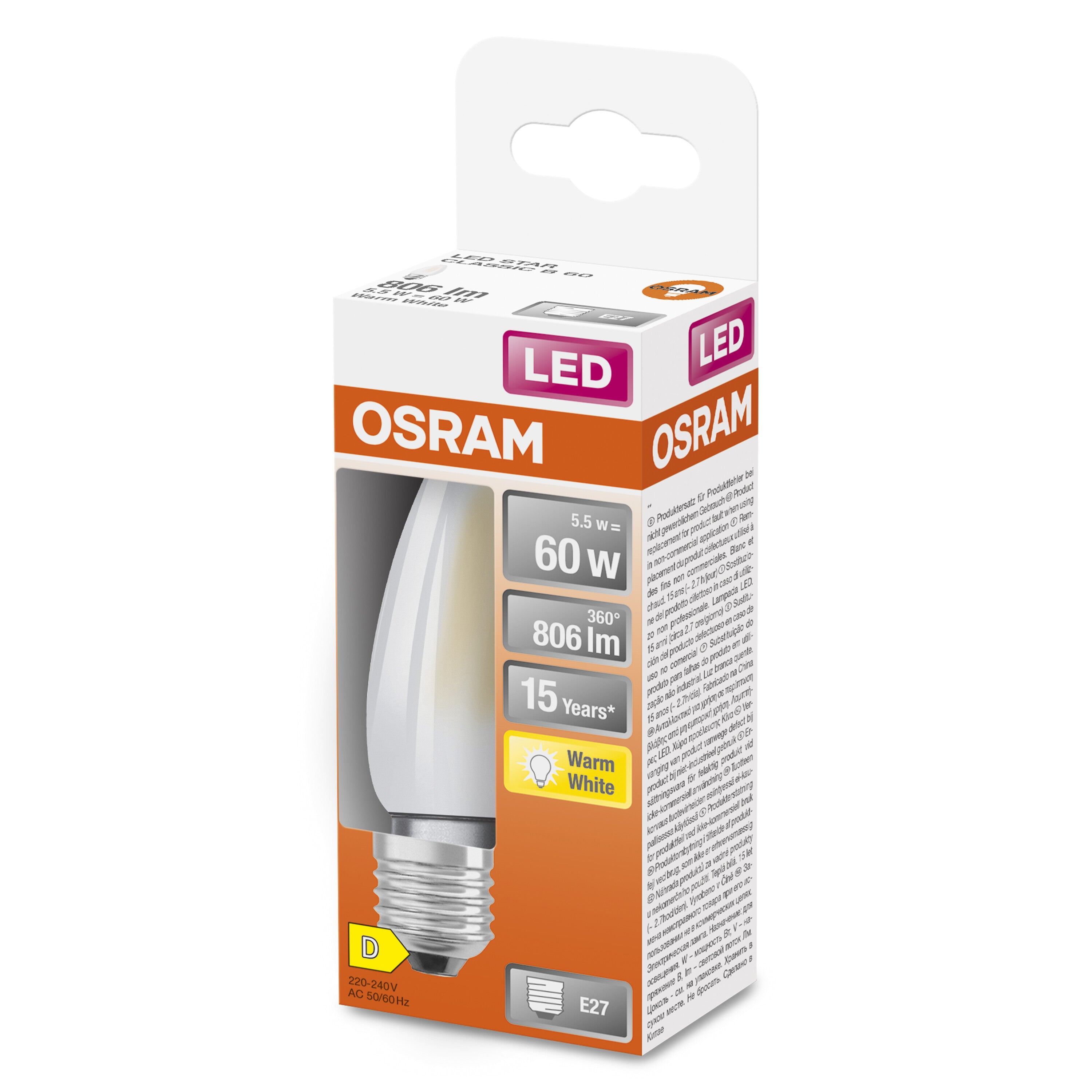 OSRAM LED Star Classic Lampe, Minikerze, 5.5W, Frosted, E27 , Warmweiß-LEDVANCE Shop