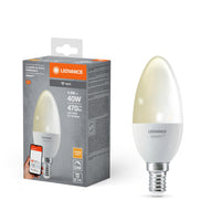 LEDVANCE SMART+ WiFi Candle dimbaar in B-vorm, LED-lamp, mat, 4,9 W, (ex 40 W), 470 lm, warmwit, 2700 K, wifi, Google Assistant, Amazon Alexa, dimbaar, 20.000 uur