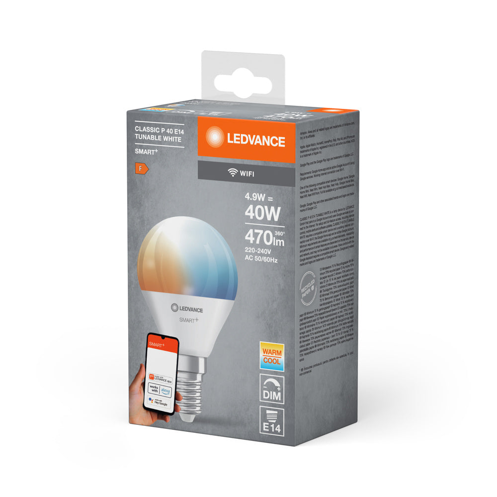 LEDVANCE SMART+ Wifi Mini Bulb LED Lampe TW FR E14 4,9W 470 lm, 2700…6500 K, Tunable White-LEDVANCE Shop