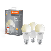 LEDVANCE SMART+ WiFi Classic Dimbaar in A-vorm, LED-lamp, mat, 9,5 W, (ex 75 W), 1055 lm, warmwit, 2700 K, wifi, compatibel met smart speakers, dimbaar, set van 3