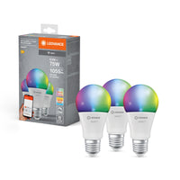 LEDVANCE SMART+ WiFi Classic Multicolour in A-Form, LED-Lampe, Matt, 9,5 W, (ex 75 W), 1055 lm, RGBW, von 2700 bis 6500 K, Wifi, Smartspeaker-Kompatibel, Dimmbar, 3er