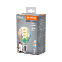 LEDVANCE SMART+WIFI Filament Classic RGBTW, LED-lamp, loodvrij glas, helder, 4,8 W, (ex 40 W), 470 lm, RGBW, 2700 K, wifi, compatibel met smart speakers, dimbaar