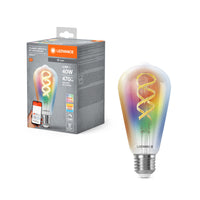 LEDVANCE SMART+WIFI Filament Edison RGBTW, LED-lamp, loodvrij glas, helder, 4,8 W, (ex 40 W), 470 lm, RGBW, 2700 K, wifi, compatibel met smart speakers, dimbaar