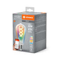 LEDVANCE SMART+WIFI Filament Edison RGBTW, LED-lamp, loodvrij glas, helder, 4,8 W, (ex 40 W), 470 lm, RGBW, 2700 K, wifi, compatibel met smart speakers, dimbaar