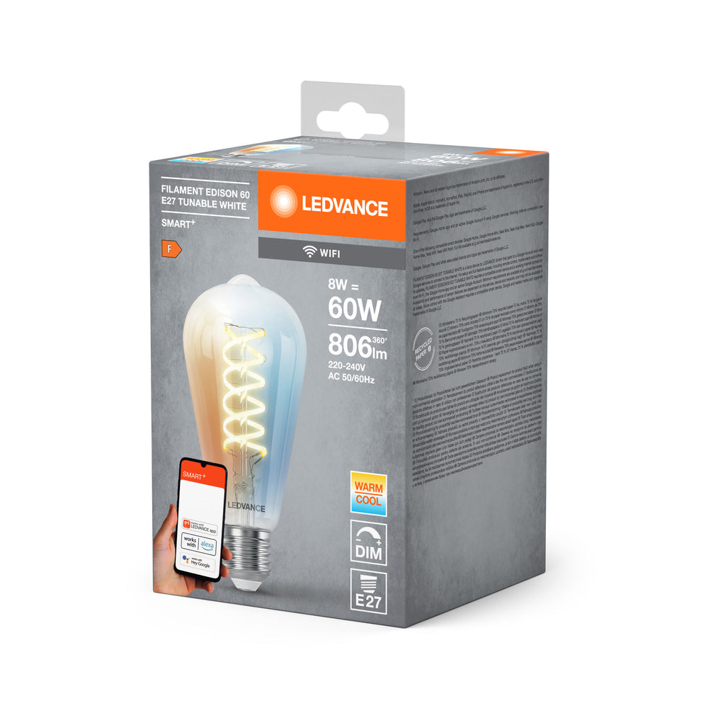LEDVANCE SMART+ Wifi Filament Edison LED Lampe E27 8W 806 lm, 2700…6500 K, Tunable White-LEDVANCE Shop