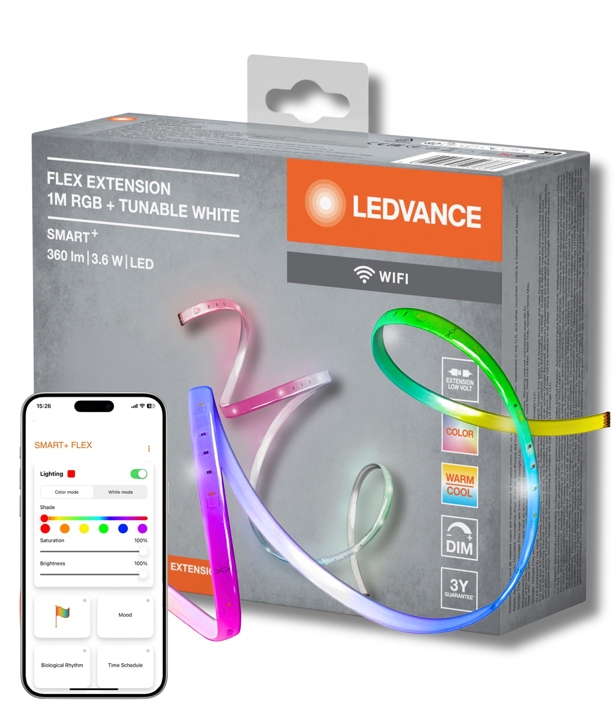 LEDVANCE SMART+ decoratieve LED-strips 1 m met RGB TW, transparant, van siliconen, dimbaar, IP20-bescherming, voor indirecte verlichting binnenshuis
