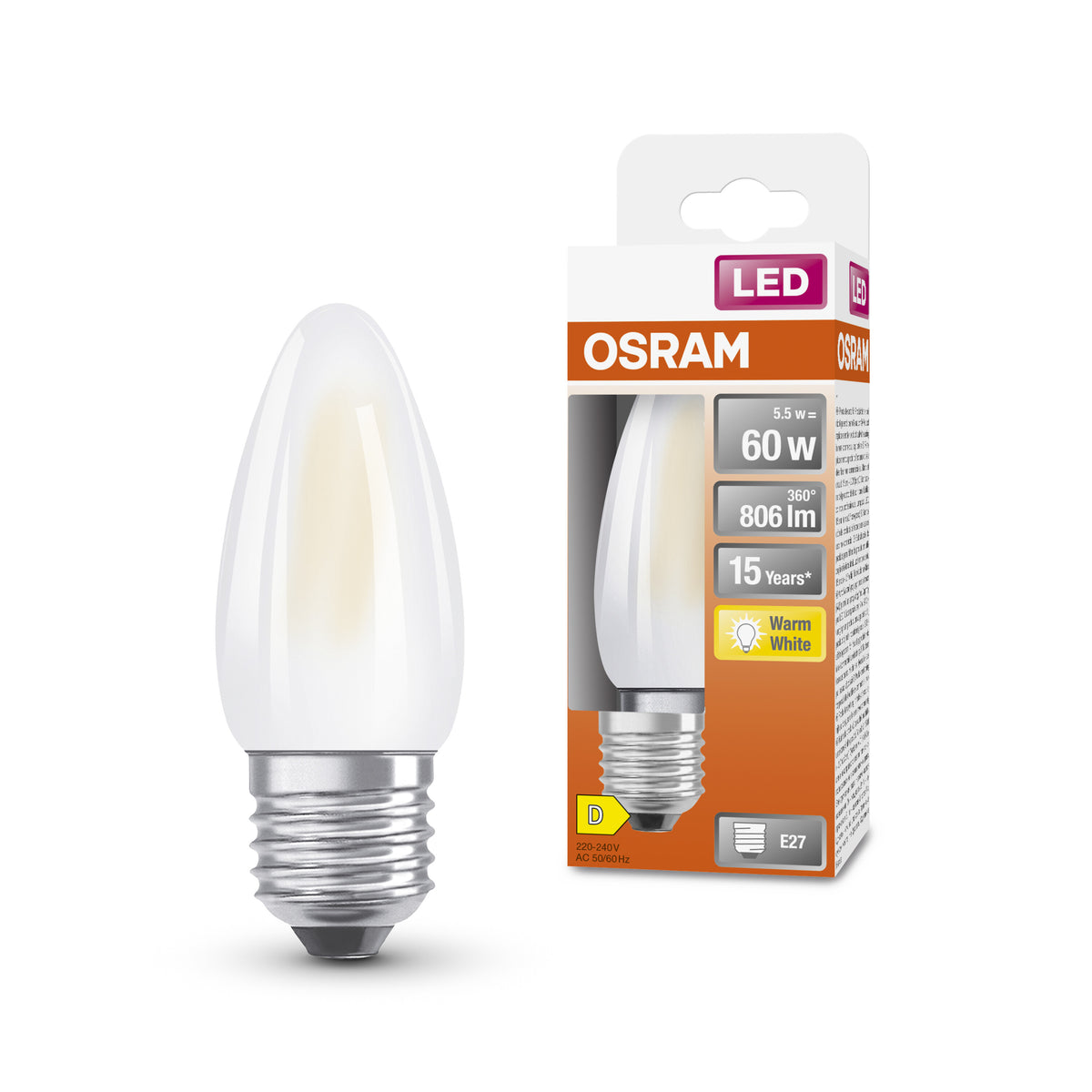 OSRAM LED Star Classic Lampe, Minikerze, 5.5W, Frosted, E27 , Warmweiß-LEDVANCE Shop