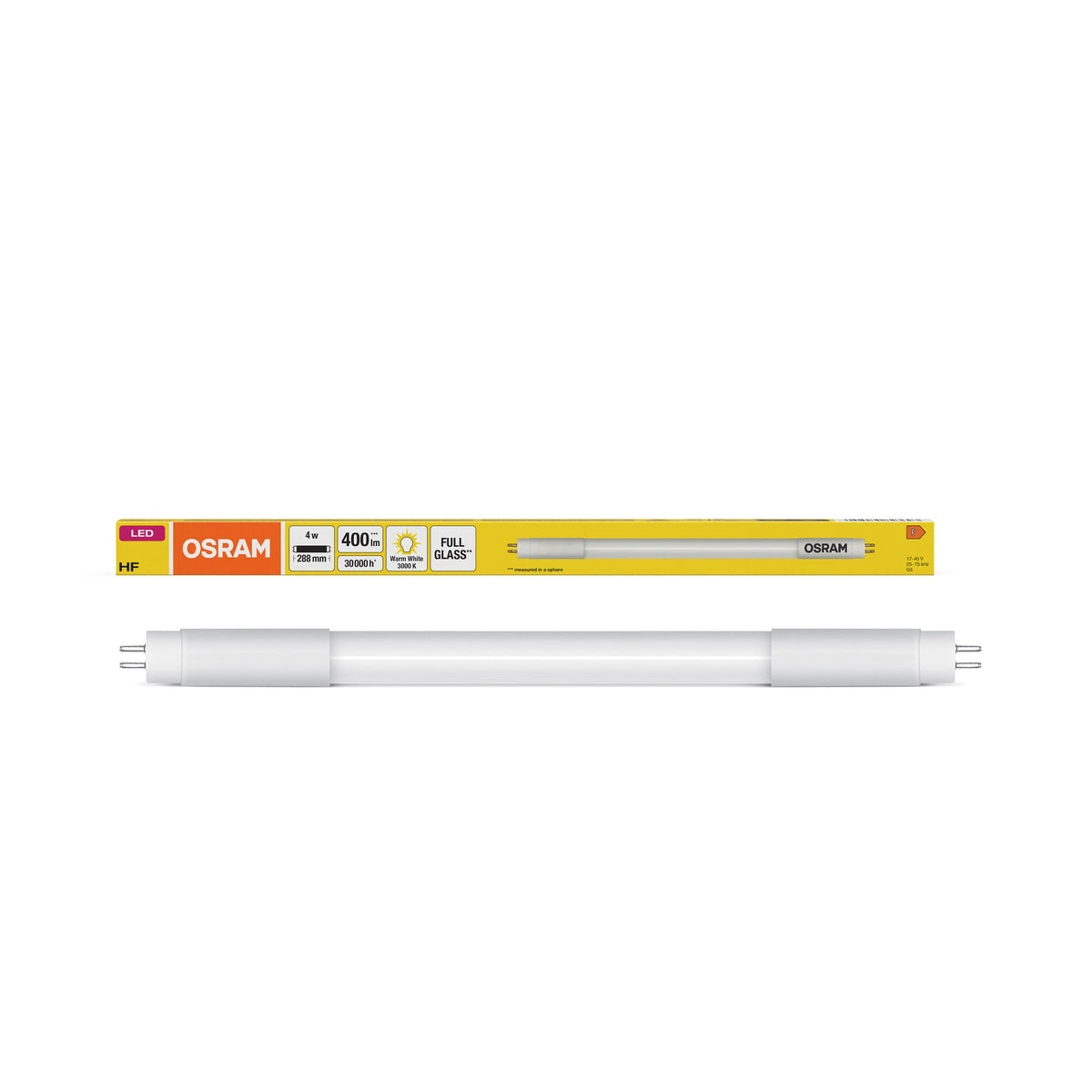 OSRAM LED TUBE T5 HF SHORT in buisvorm, met aansluitingen aan beide uiteinden, lamp, loodvrij glas, mat, 4 W, (ex 8 W), 380 lm, warmwit, 3000 K, 30.000 uur, CRI 80