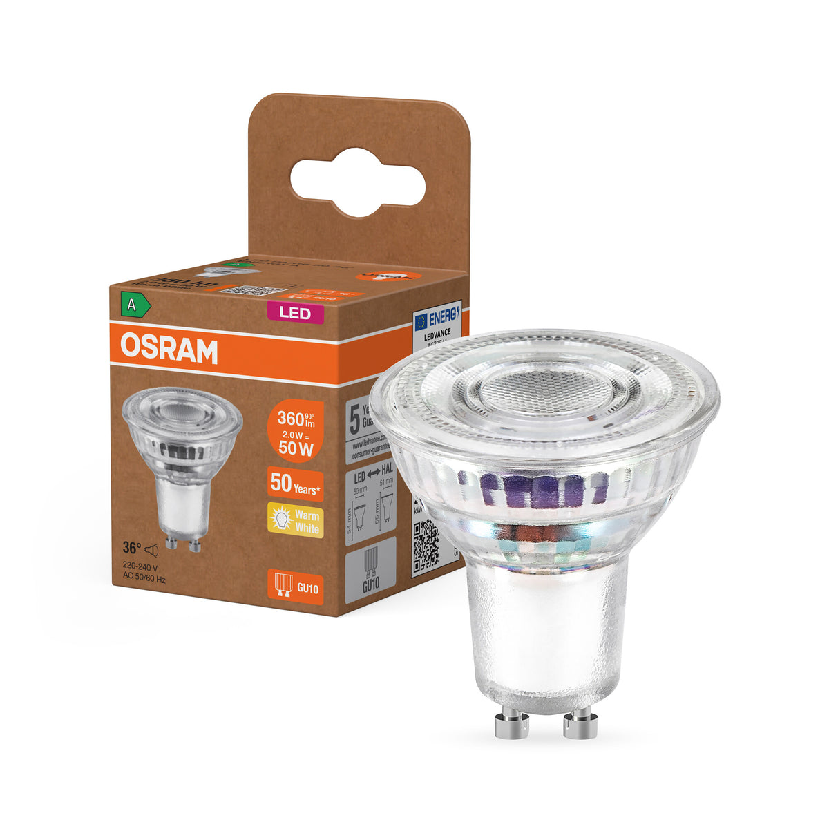OSRAM LED LAMPS ENERGY EFFICIENCY REFLECTOR in PAR16-Form, LED-Spot, Bleifreies Glas, 2 W, (ex 50 W), 360 lm, Warmweiß, 2700 K, Energieeffizienzklasse: A, 50000 h, CRI 80