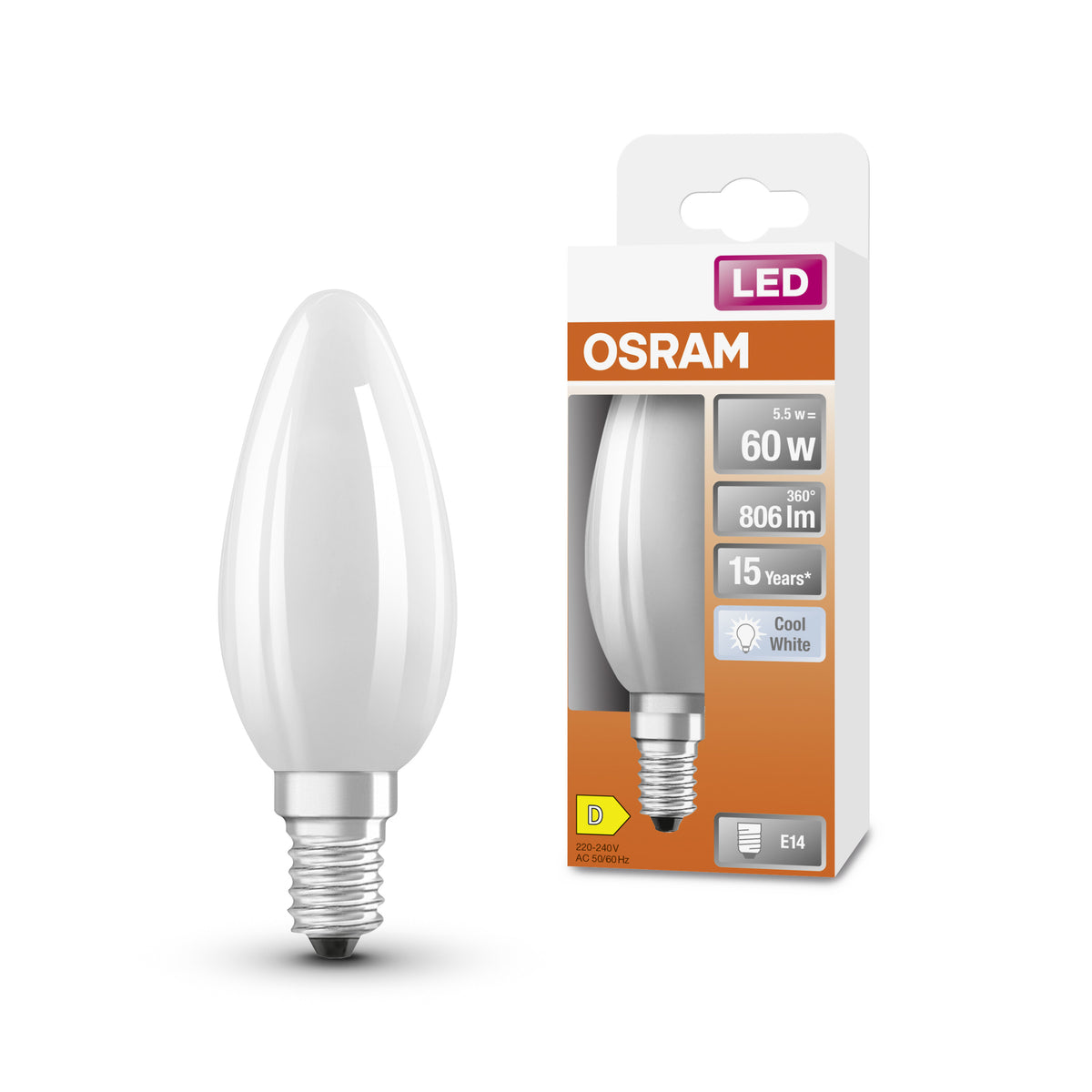 OSRAM LED Star Classic Lampe, Minikerze, 5.5W, Frosted, E14 , Kaltweiß-LEDVANCE Shop