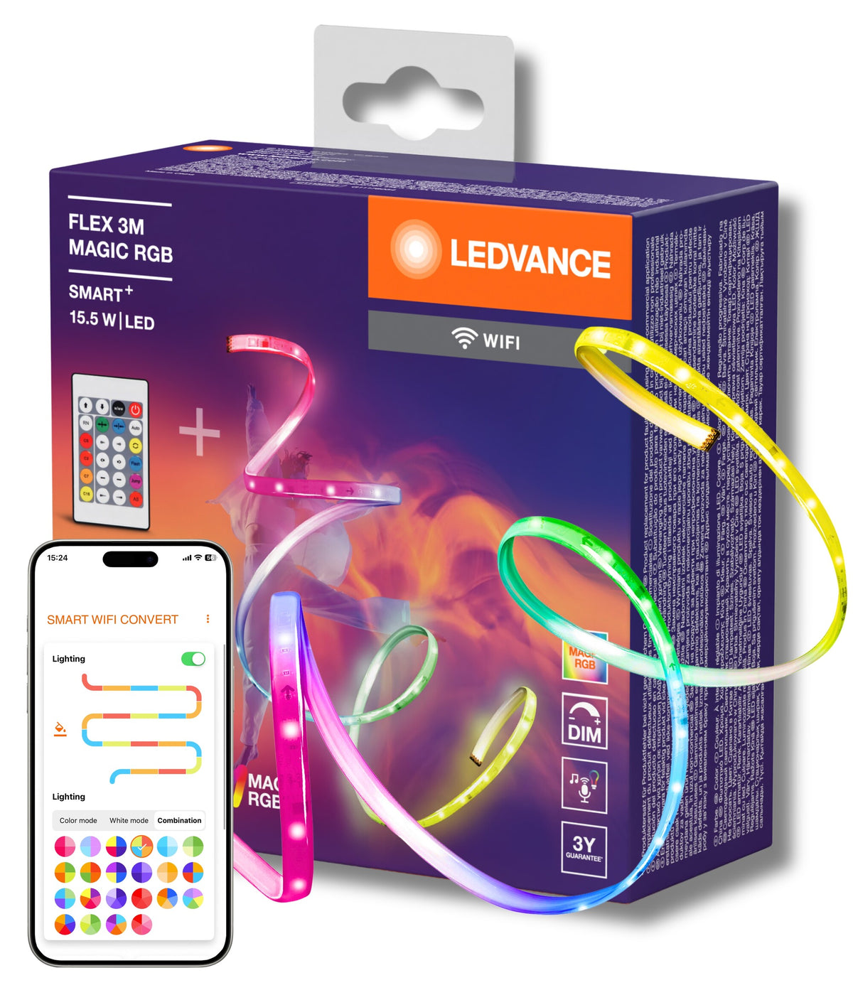 LEDVANCE SMART+ WIFI FLEX 3M LED-strip, wit, 15 W, 350 lm, dimbaar, dynamisch Magic-RGB-lichteffect, individuele lichtkleurkeuze, te bedienen via app, lange levensduur, eenvoudige montage, IP20