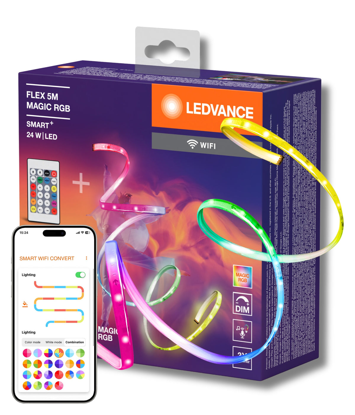LEDVANCE SMART+ WIFI FLEX 5M LED-strip, wit, 22W, 500 lm, dimbaar, dynamisch Magic-RGB-lichteffect, individuele lichtkleurkeuze, bedienbaar via app, lange levensduur, eenvoudige montage, IP20