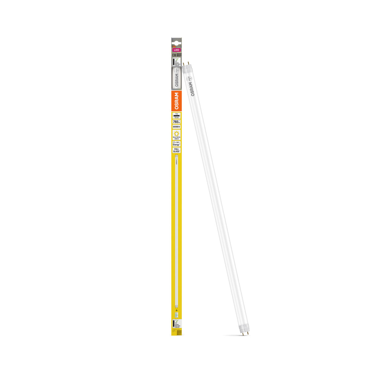 OSRAM LED TUBE T8 EM in buisvorm, aan beide kanten voorzien van een fitting, LED-buis, loodvrij glas, mat, 7 W, (ex 16 W), 765 lm, warmwit, 3000 K, 30.000 uur, CRI 80