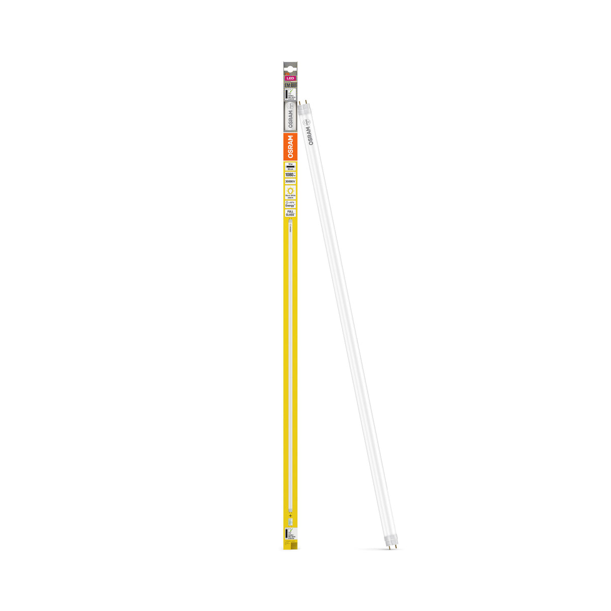 OSRAM LED TUBE T8 EM in buisvorm, aan beide kanten voorzien van een fitting, LED-buis, loodvrij glas, mat, 1 W, (ex 30 W), 1080 lm, warmwit, 3000 K, 30.000 uur, CRI 80