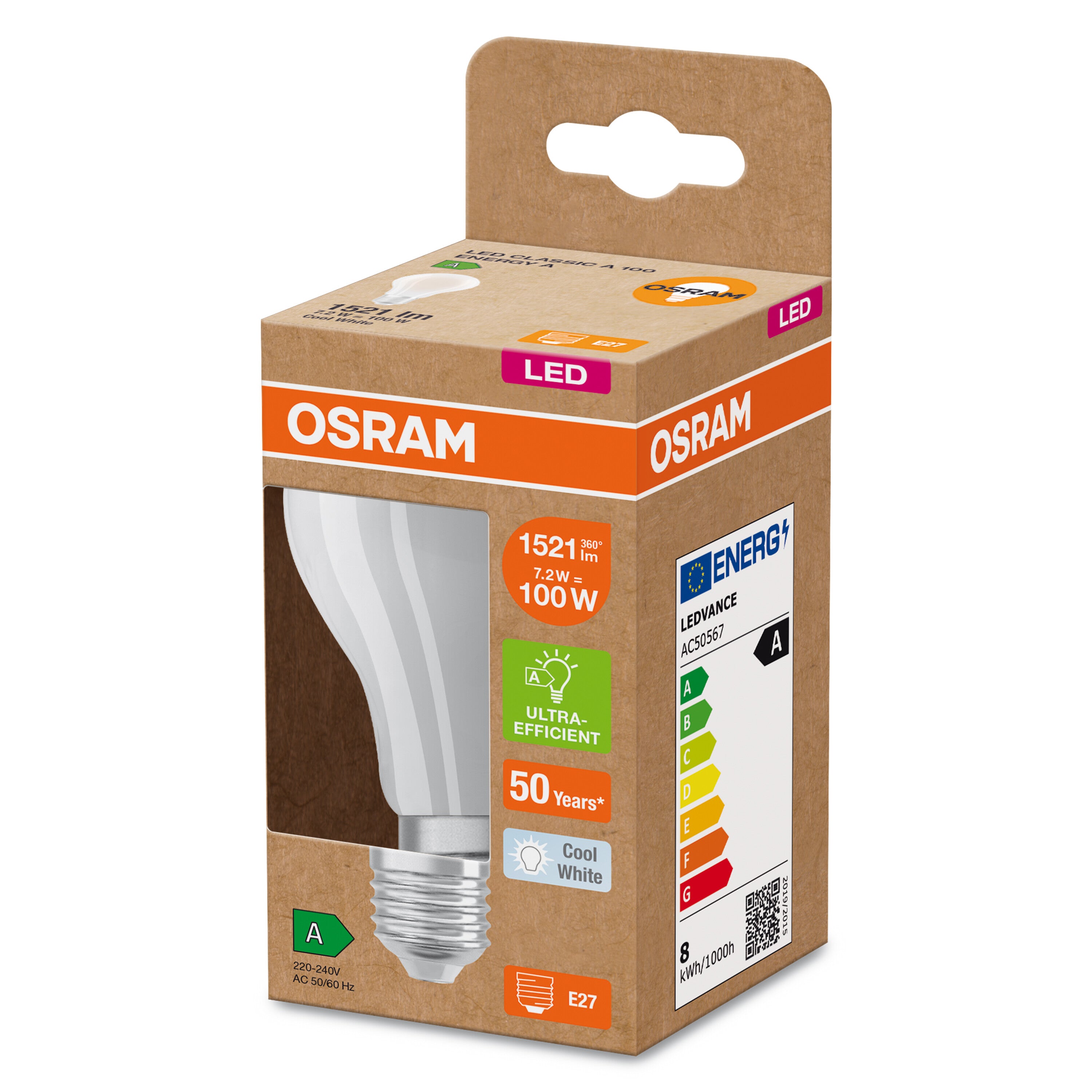 OSRAM Hocheffiziente LED Lampe Classic A100, 7.2W, 840, E27 , Kaltweiß-LEDVANCE Shop