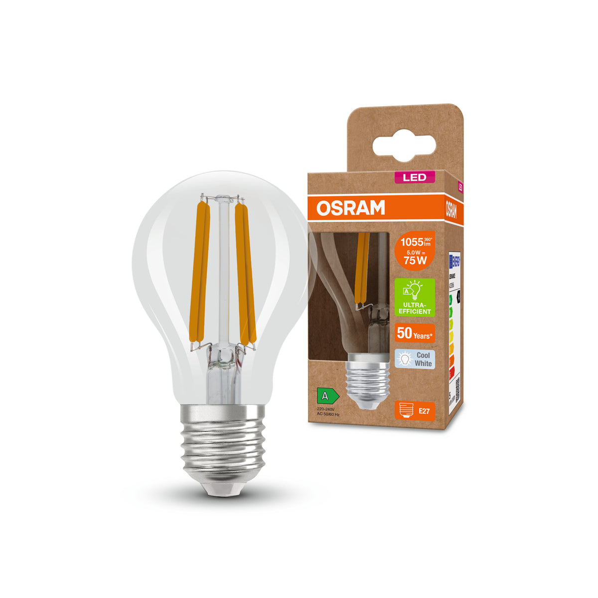 OSRAM Hocheffiziente LED Lampe Classic A75, 5W, klar, E27 , Kaltweiß-LEDVANCE Shop