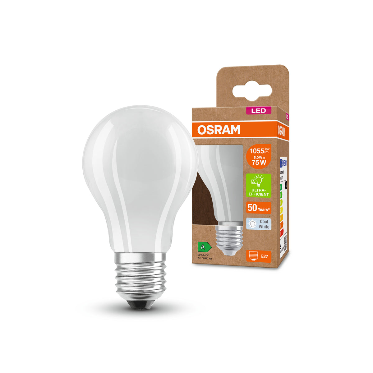 OSRAM Hocheffiziente LED Lampe Classic A75, 5W, 840, E27 , Kaltweiß-LEDVANCE Shop