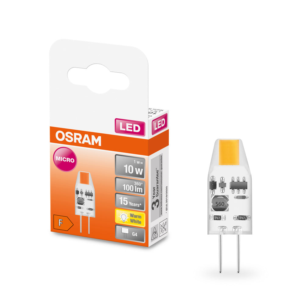 OSRAM LED Stiftsockellampe PIN MICRO 12 V 1W 827 Clear G4, 100 lm, 2700 K, Warmweiß-LEDVANCE Shop