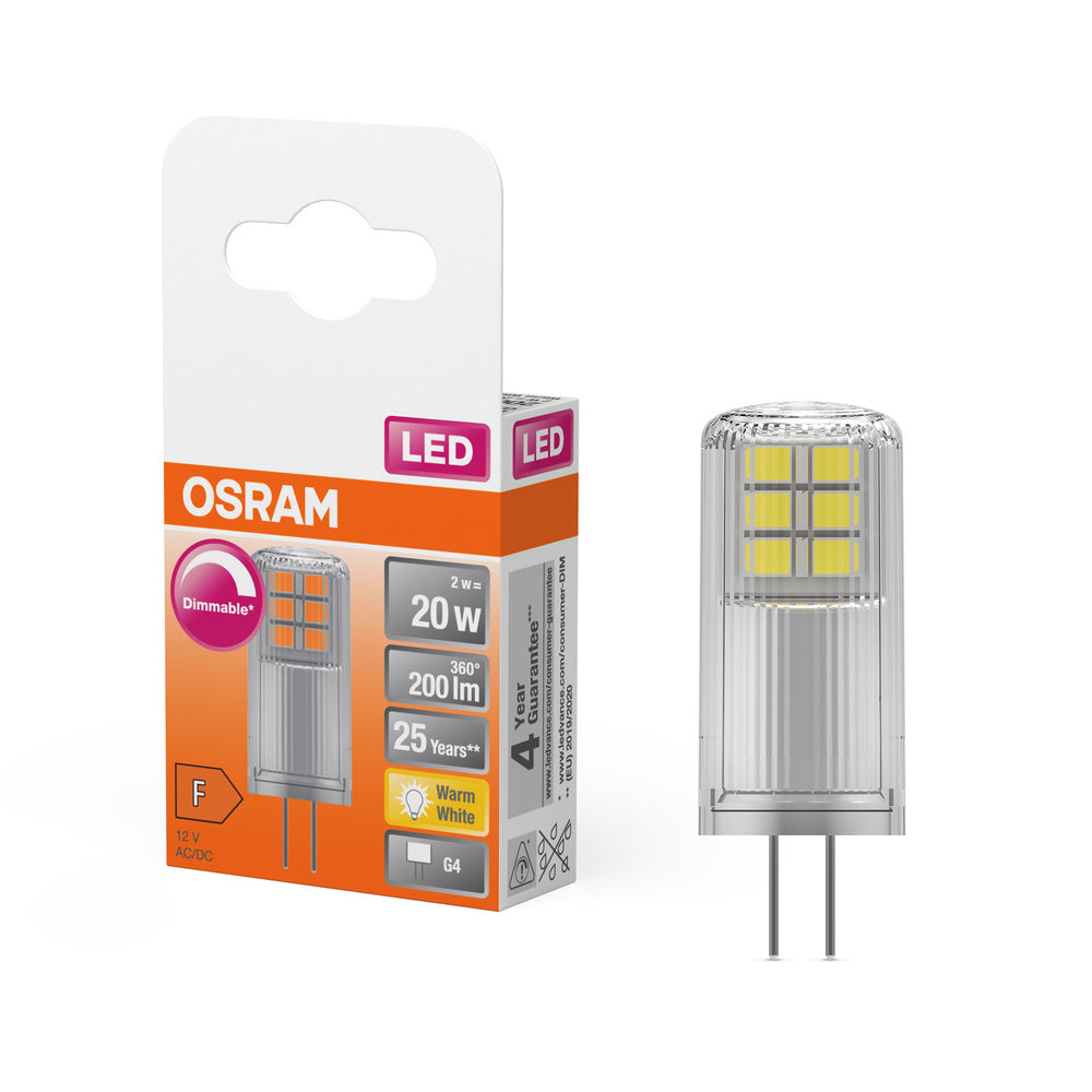OSRAM LED Stiftsockellampe PIN 12 V DIM 2W 827 Clear G4, 200 lm, 2700 K, Warmweiß-LEDVANCE Shop