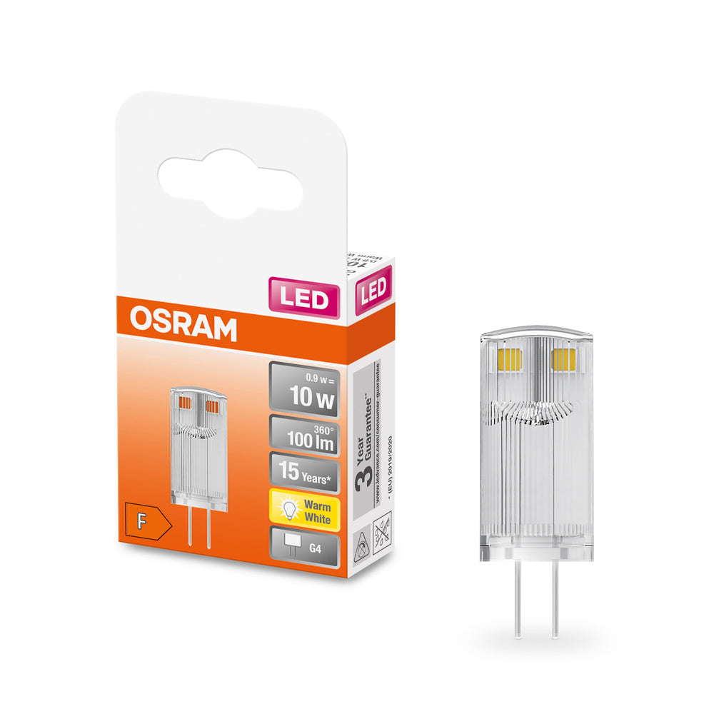 OSRAM LED Stiftsockellampe PIN 12 V 0.9W 827 Clear G4, 100 lm, 2700 K, Warmweiß-LEDVANCE Shop