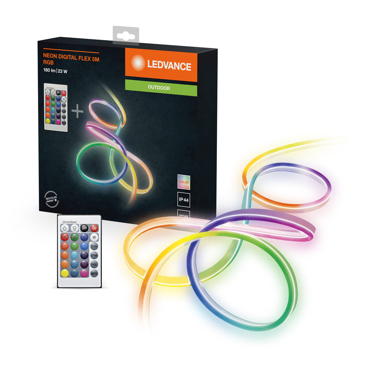 LEDVANCE Neon Digital Flex veelkleurige LED-strips voor buiten, 5 m, met RGB + RC, van siliconen, IP44-bescherming, indirecte en directe verlichting voor tuin en balkon