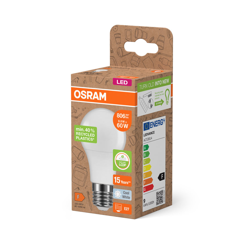 OSRAM LED Star Classic A 60 Lampe Recycled Plastic 8.5W Kaltweiß Frosted E27-Leuchtmittel-LEDVANCE Shop