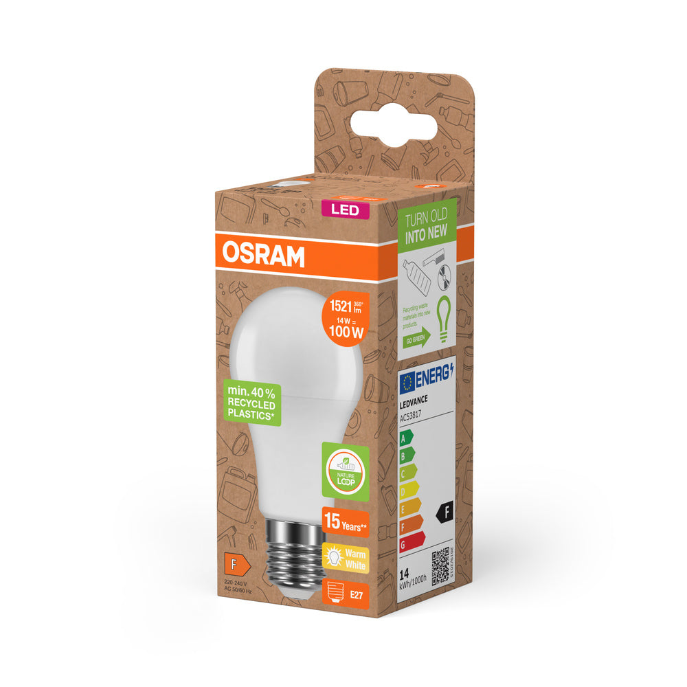 OSRAM LED Star Classic A 100 Lampe Recycled Plastic 14W Warmweiß Frosted E27-Leuchtmittel-LEDVANCE Shop