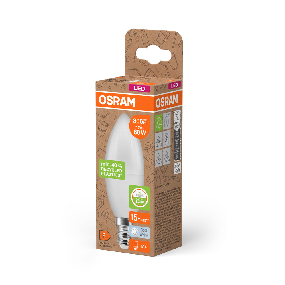 OSRAM LED Star Classic B 60 Lampe Recycled Plastic 7.5W Kaltweiß Frosted E14-Leuchtmittel-LEDVANCE Shop