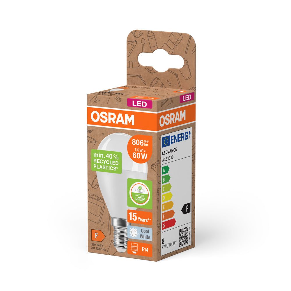 OSRAM LED Star Classic P 60 Lampe Recycled Plastic 7.5W Kaltweiß Frosted E14-Leuchtmittel-LEDVANCE Shop